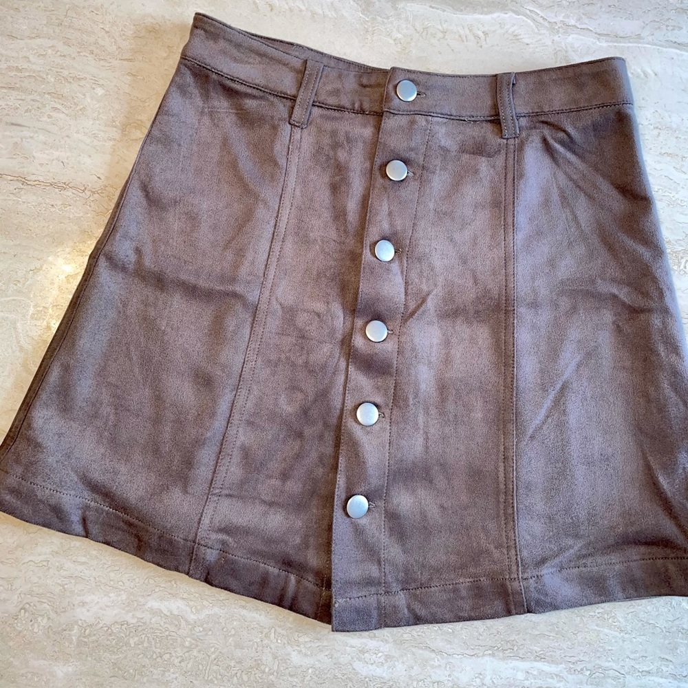 Suede Button down mini skirt.